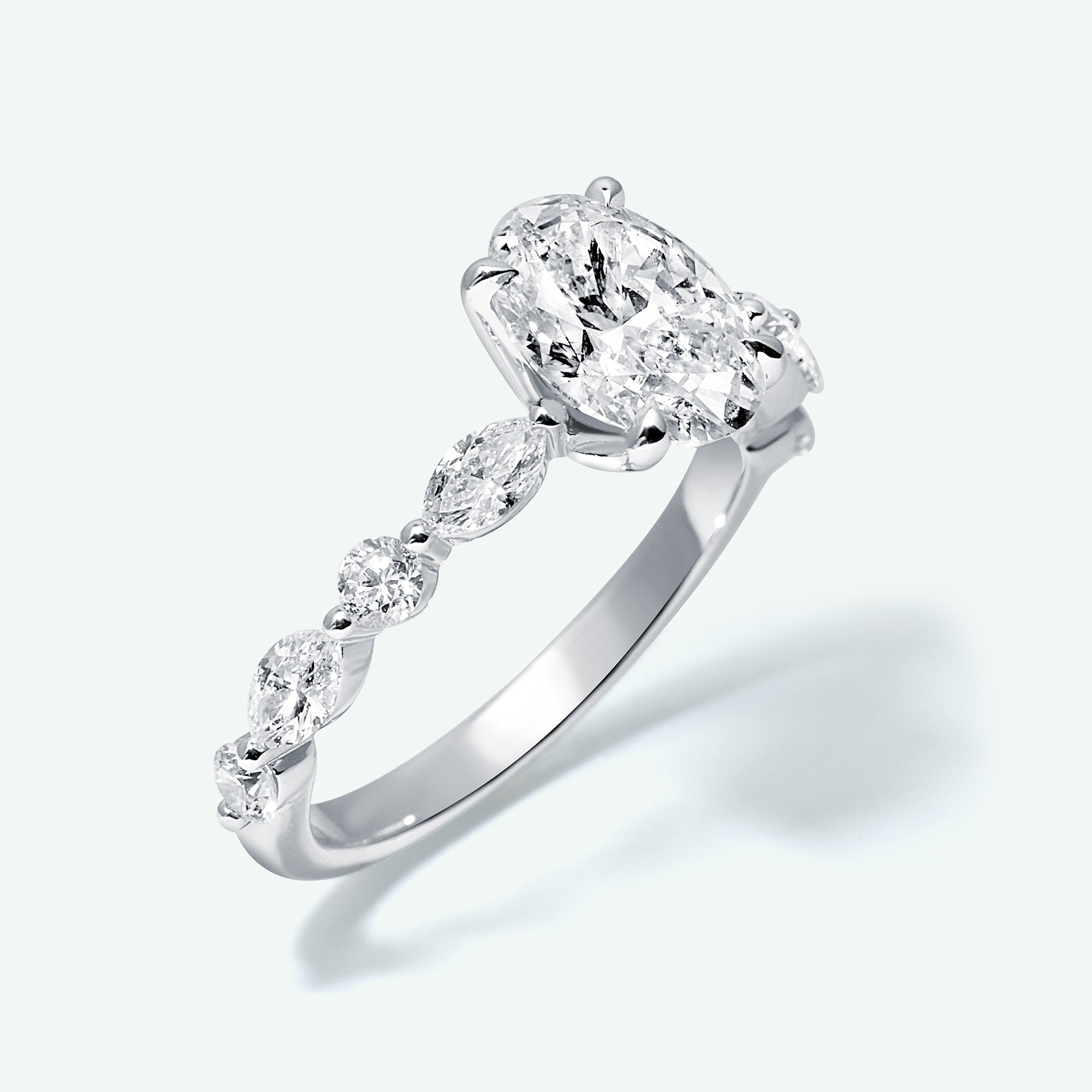 The Smiley With 1.50ct Oval Shape Center Diamond (VVS2, G) IGI Certified