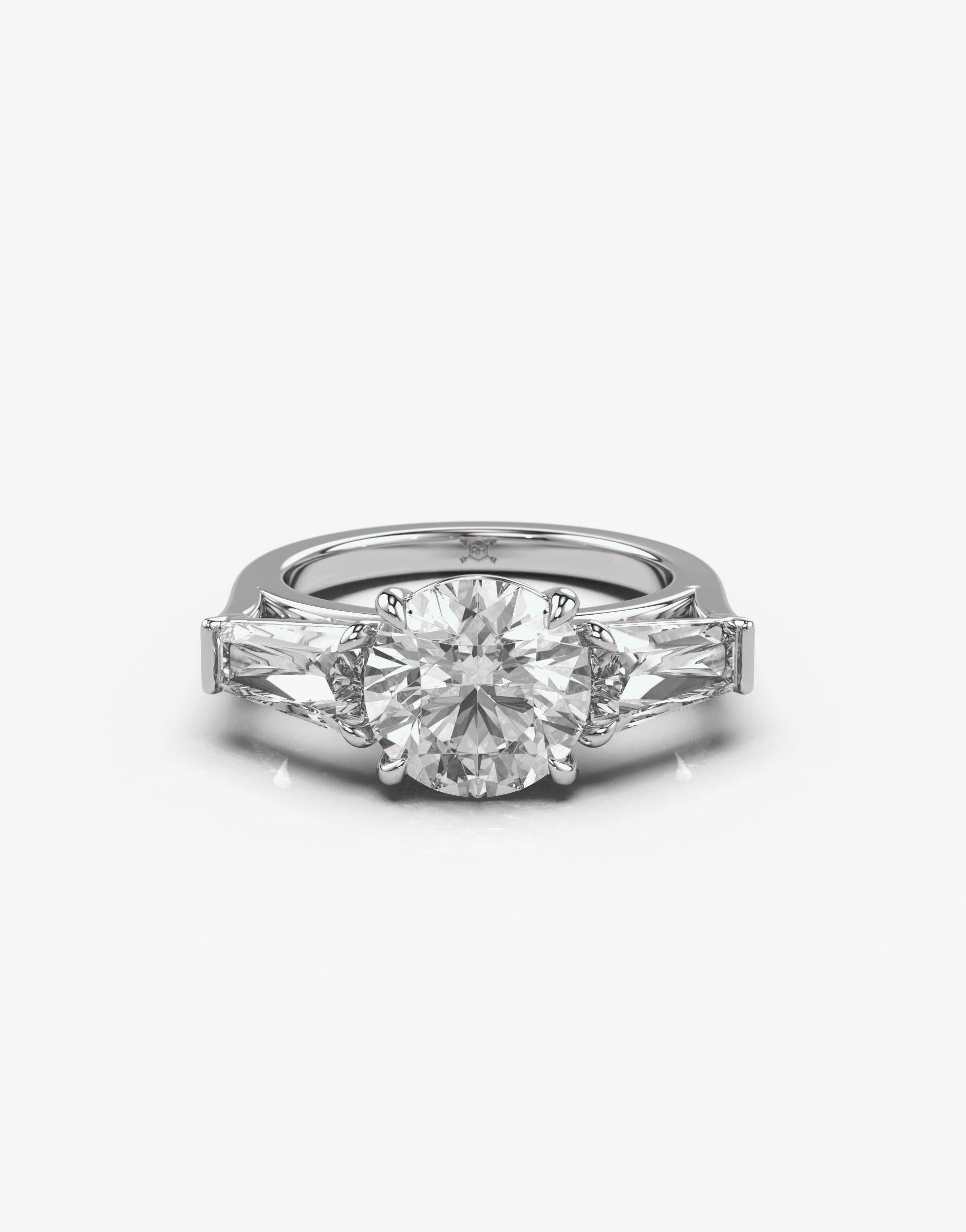 The Sienna Three Stone Diamond Prong Engagement Ring With Tapered Side ...