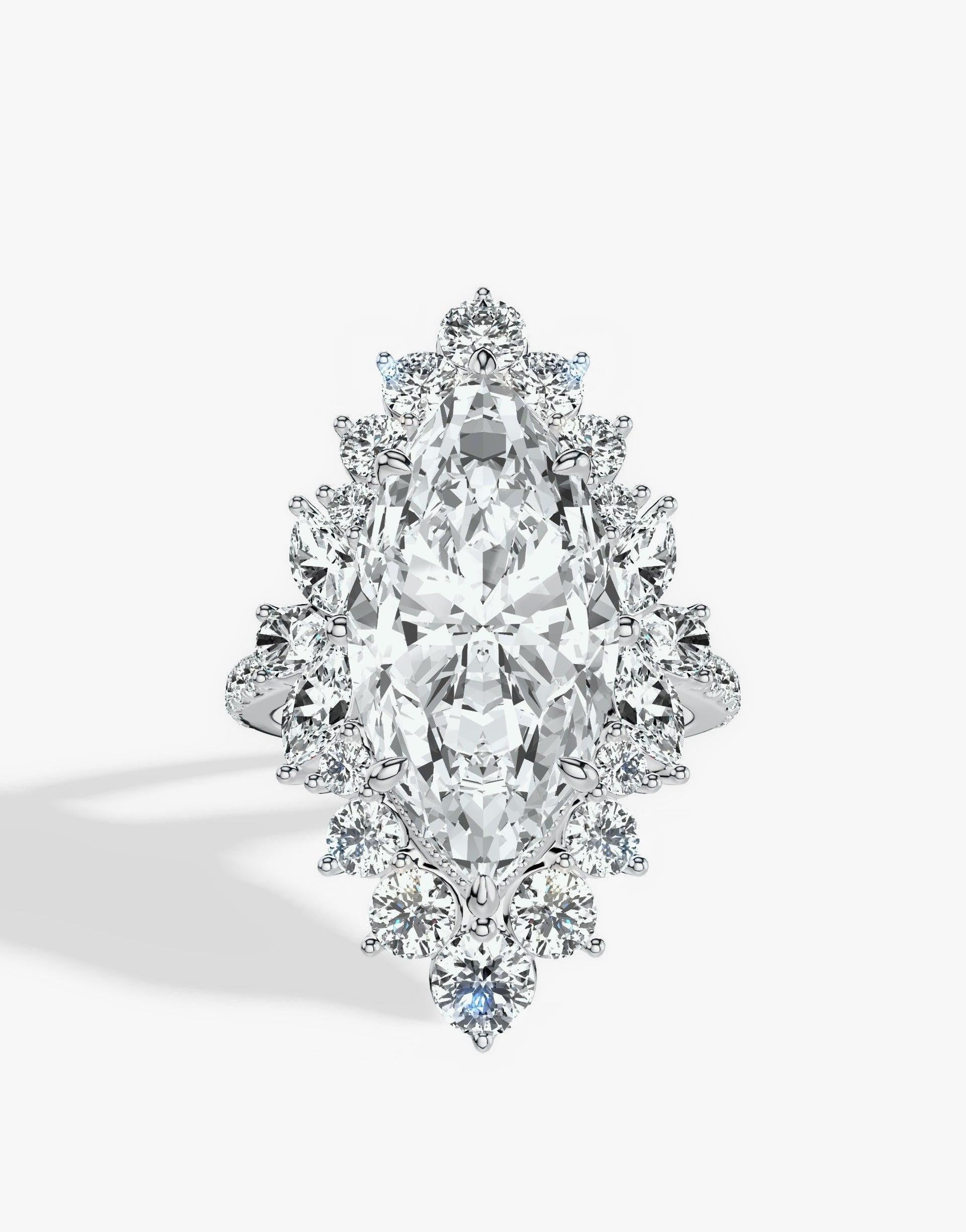 The Rumi Vintage Engagement Ring Marquise Shaped Side Round & Marquise ...